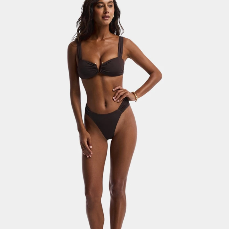 Wide-Strap Ruched Bikini Set with Center Ring and High-Cut Bottom view 4