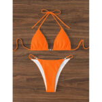 Halter Triangle Bikini Set with Center Ring and High-Cut Bottoms
