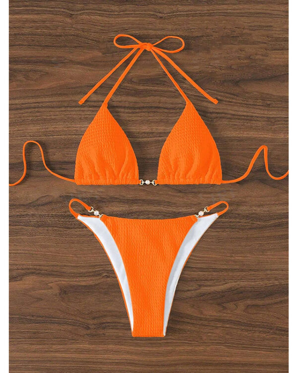 Halter Triangle Bikini Set with Center Ring and High-Cut Bottoms
