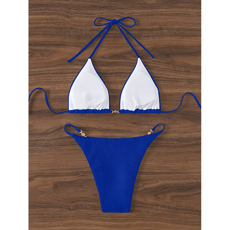Halter Triangle Bikini Set with Center Ring and High-Cut Bottoms view 13