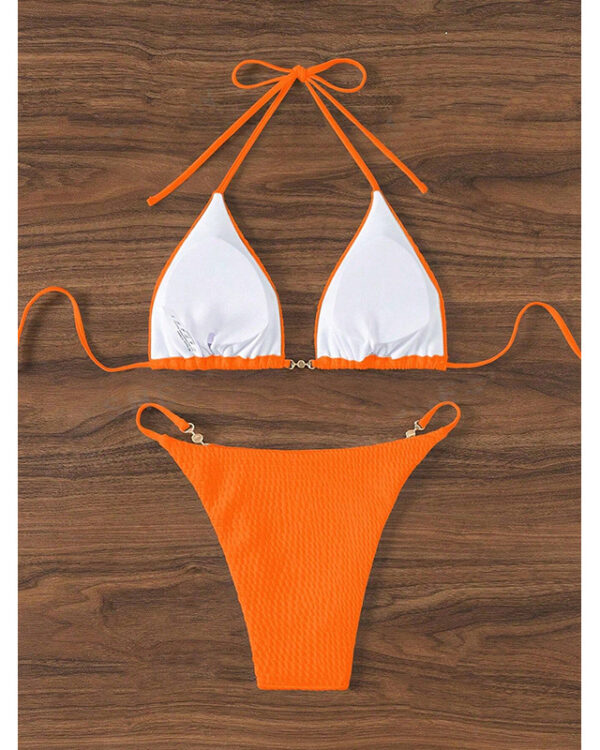 Halter Triangle Bikini Set with Center Ring and High-Cut Bottoms