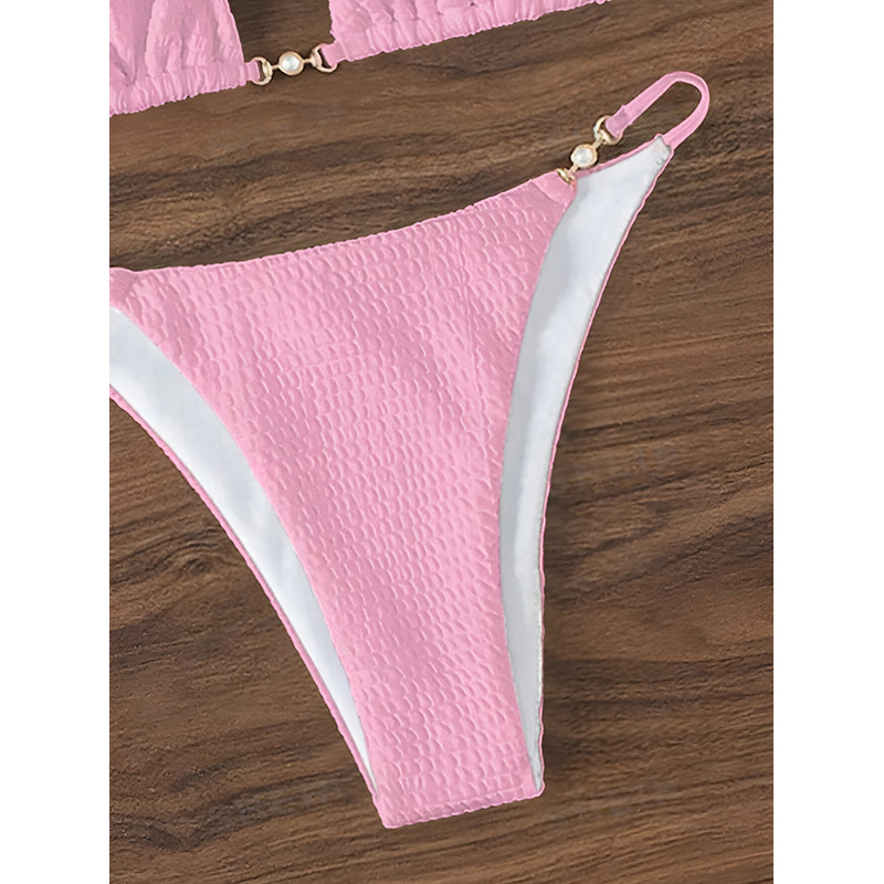 Halter Triangle Bikini Set with Center Ring and High-Cut Bottoms view 4
