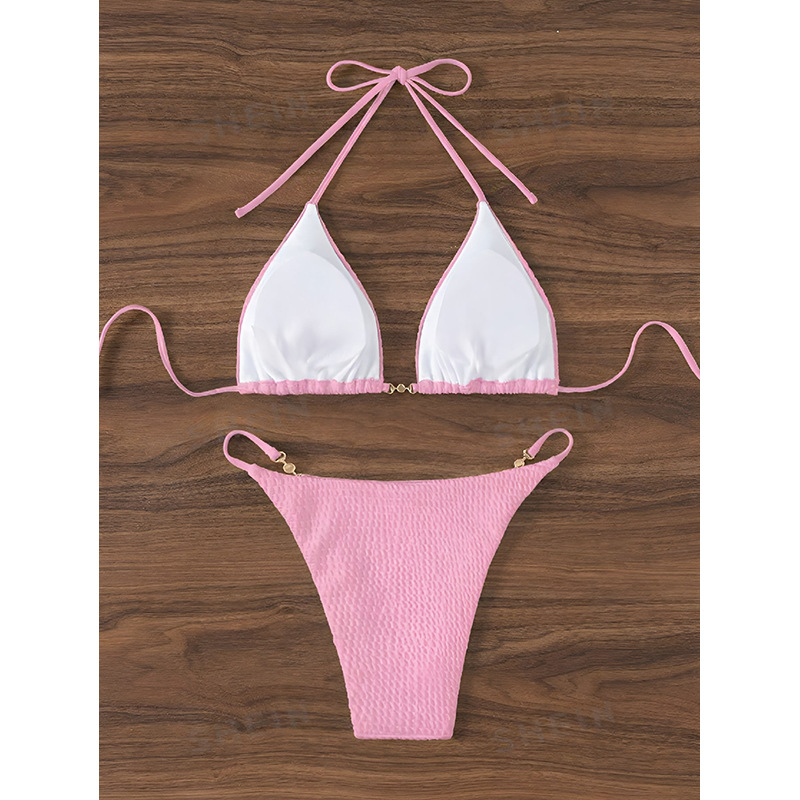 Halter Triangle Bikini Set with Center Ring and High-Cut Bottoms view 5