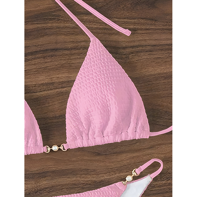 Halter Triangle Bikini Set with Center Ring and High-Cut Bottoms view 8