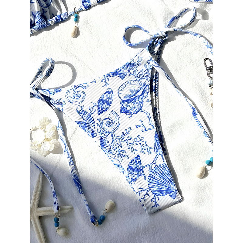 Triangle Halter Bikini Set with Tie-Side Bottoms and Shell Charms view 11
