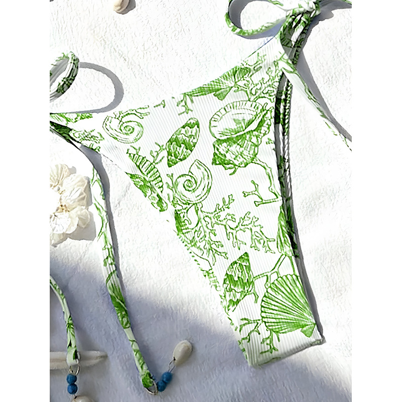 Triangle Halter Bikini Set with Tie-Side Bottoms and Shell Charms view 6
