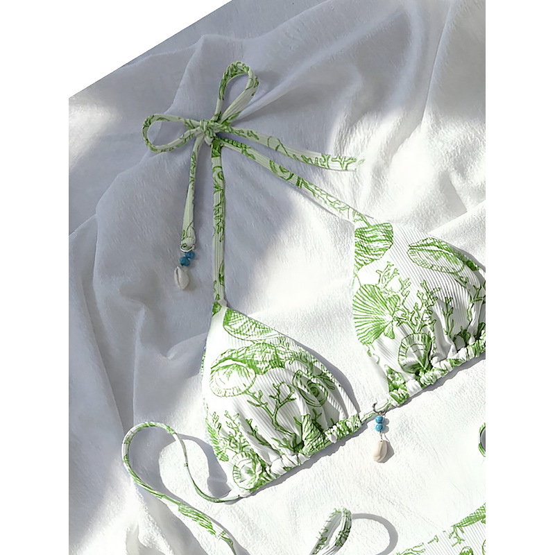 Triangle Halter Bikini Set with Tie-Side Bottoms and Shell Charms view 8