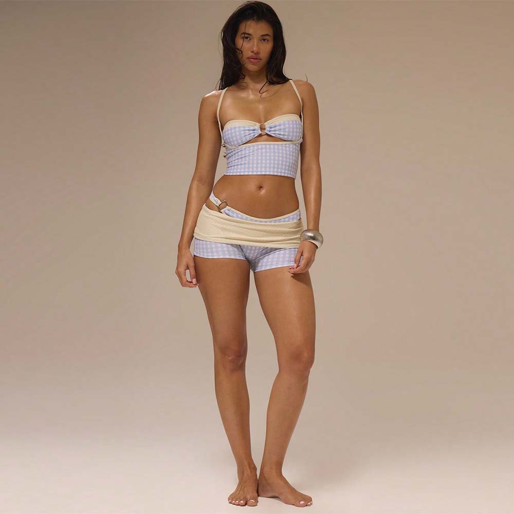 Four-Piece Bandeau Bikini Set with Cutout Longline Top and Boyshorts view 7