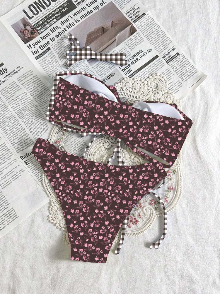 Straight-Neck Bandeau Bikini Set with Center Tie and Side-Tie Bottoms view 9