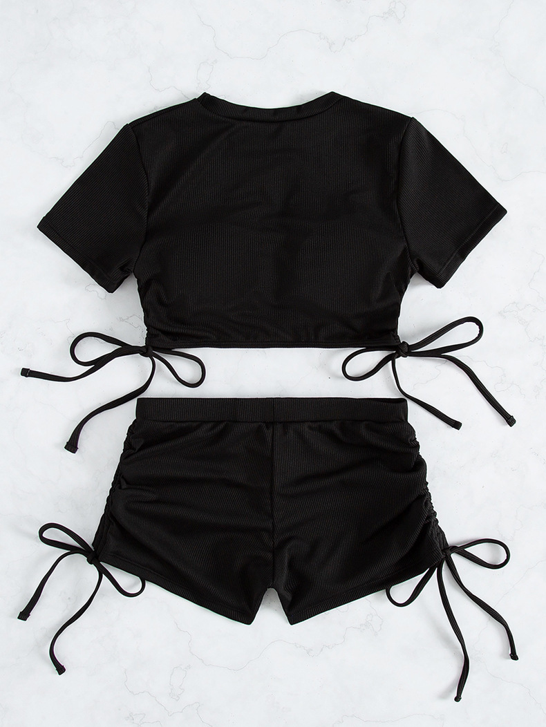 Women's Two Piece Short Sleeve Tie Side Boyshort Swimsuit Set view 4