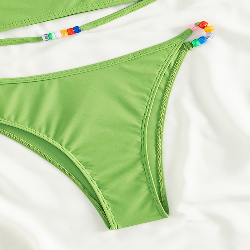 Women's Strapless Bandeau Bikini Set with Beaded Straps view 5