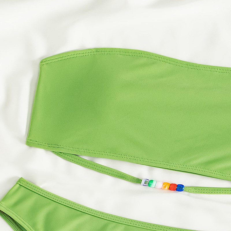 Women's Strapless Bandeau Bikini Set with Beaded Straps view 6