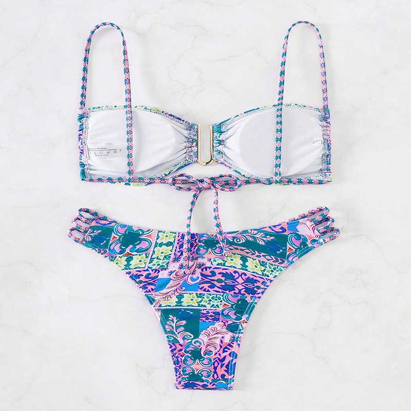 Women's Clip Front Bandeau Bikini Set with Strappy Bottoms view 10