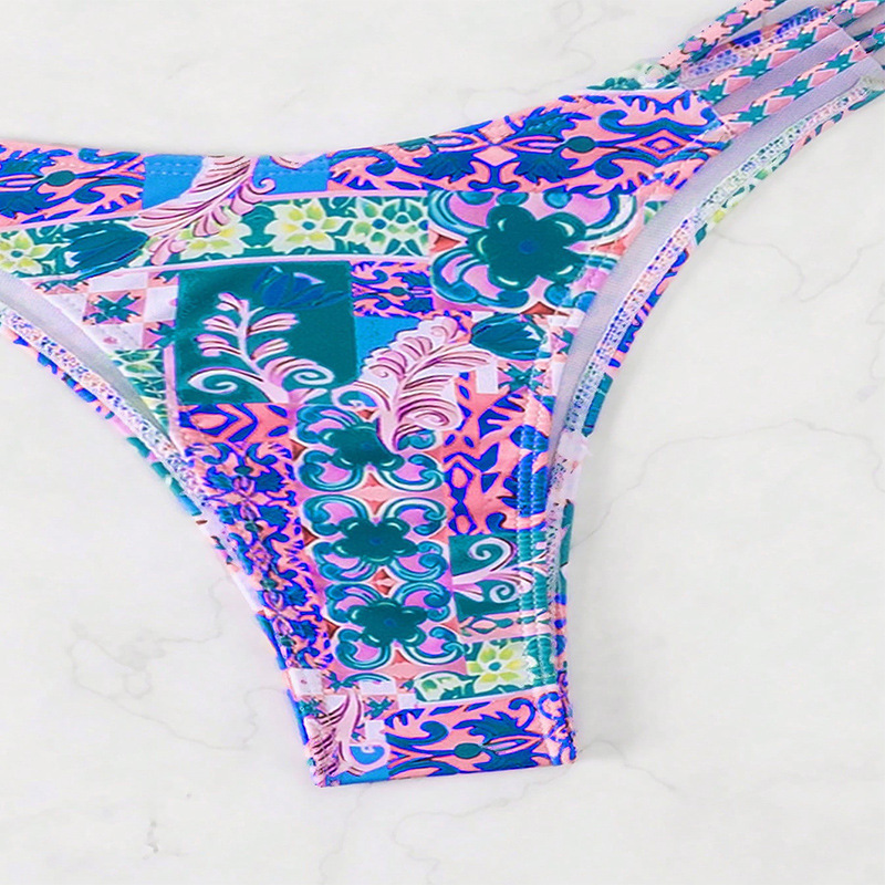Women's Clip Front Bandeau Bikini Set with Strappy Bottoms view 11