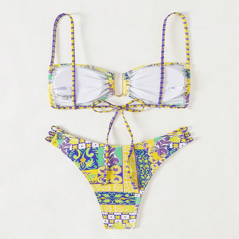 Women's Clip Front Bandeau Bikini Set with Strappy Bottoms view 4