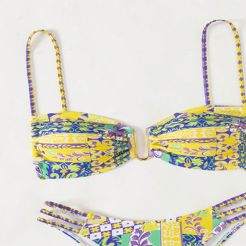 Women's Clip Front Bandeau Bikini Set with Strappy Bottoms view 5