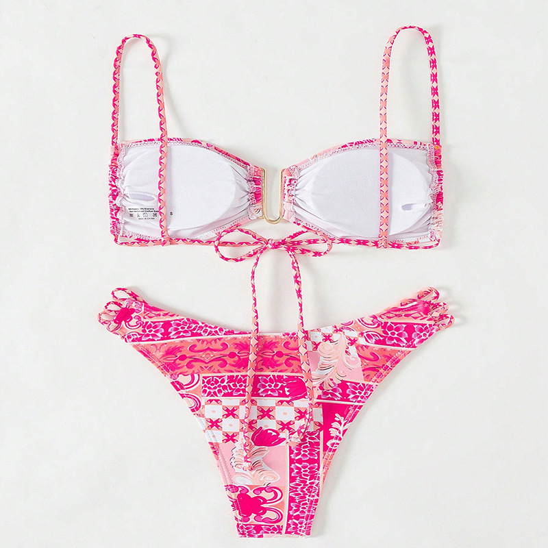 Women's Clip Front Bandeau Bikini Set with Strappy Bottoms view 7