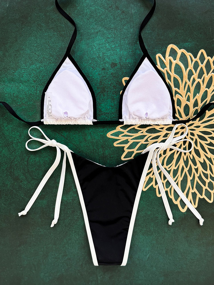 Women's Halter Triangle Bikini Set with Tie-Side Bottom view 4