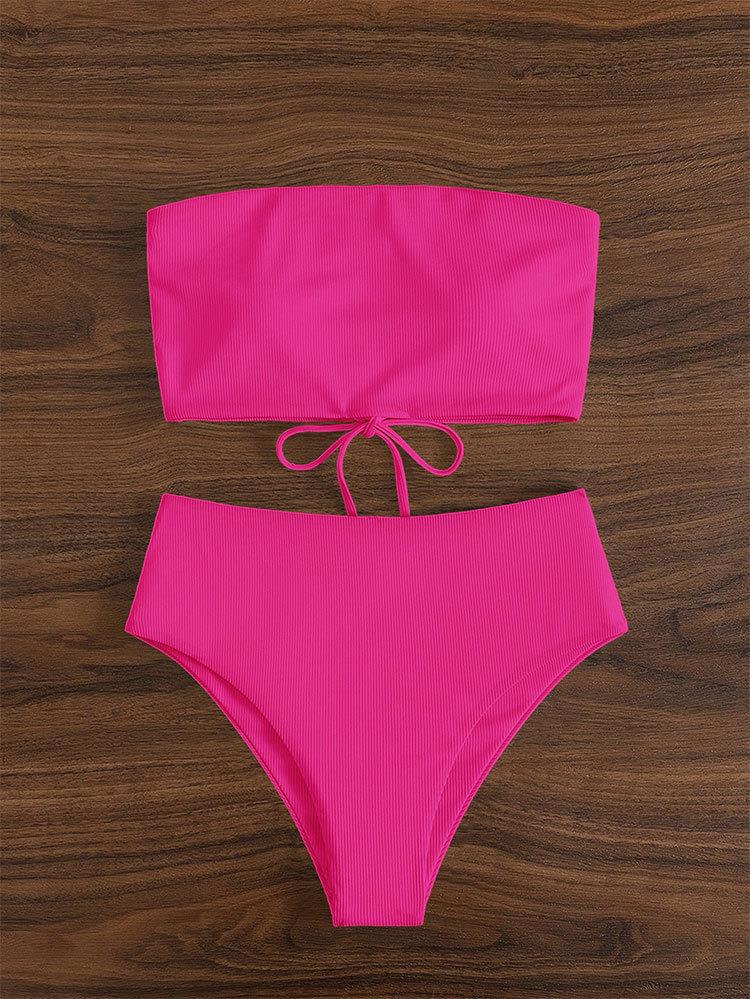 Strapless Lace-Up Bandeau High Waist Bikini Set view 13