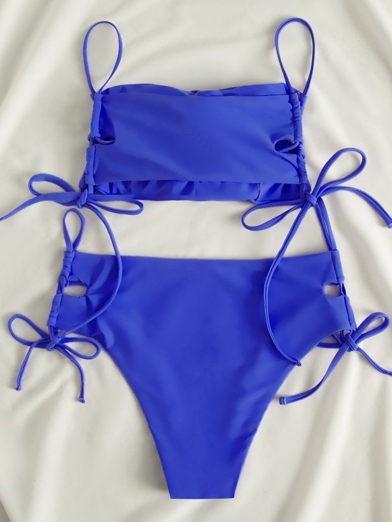 Two-Piece Bandeau Bikini Set with Side-Tie Top and High-Waisted Bottoms