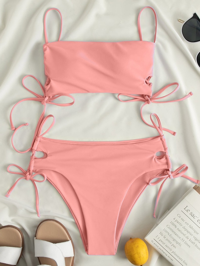 Two-Piece Bandeau Bikini Set with Side-Tie Top and High-Waisted Bottoms