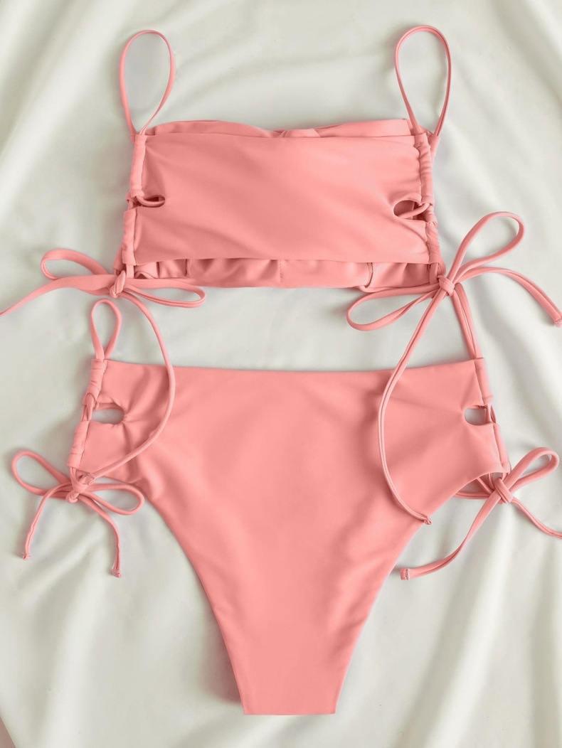 Two-Piece Bandeau Bikini Set with Side-Tie Top and High-Waisted Bottoms