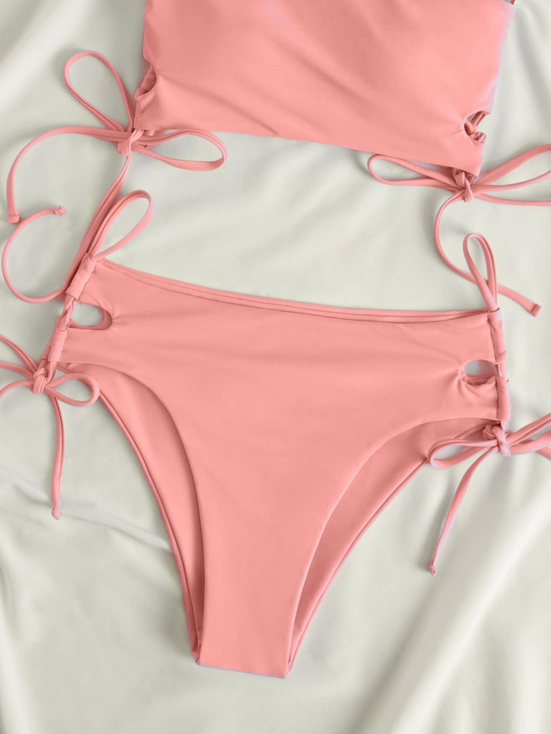 Two-Piece Bandeau Bikini Set with Side-Tie Top and High-Waisted Bottoms