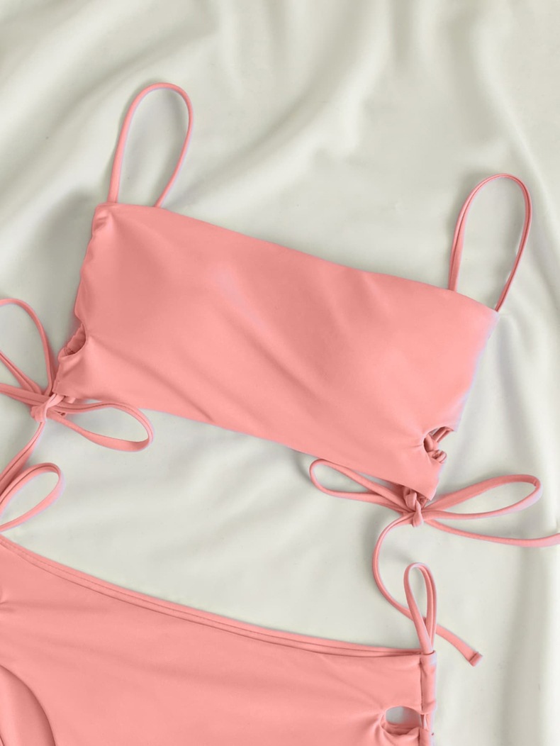 Two-Piece Bandeau Bikini Set with Side-Tie Top and High-Waisted Bottoms
