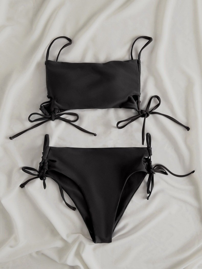 Two-Piece Bandeau Bikini Set with Side-Tie Top and High-Waisted Bottoms