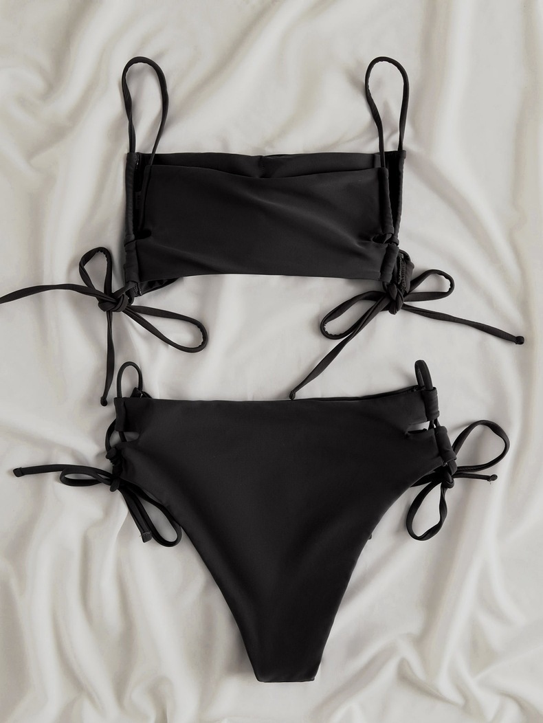Two-Piece Bandeau Bikini Set with Side-Tie Top and High-Waisted Bottoms
