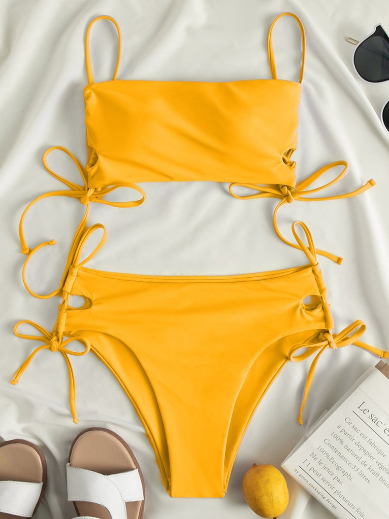 Two-Piece Bandeau Bikini Set with Side-Tie Top and High-Waisted Bottoms