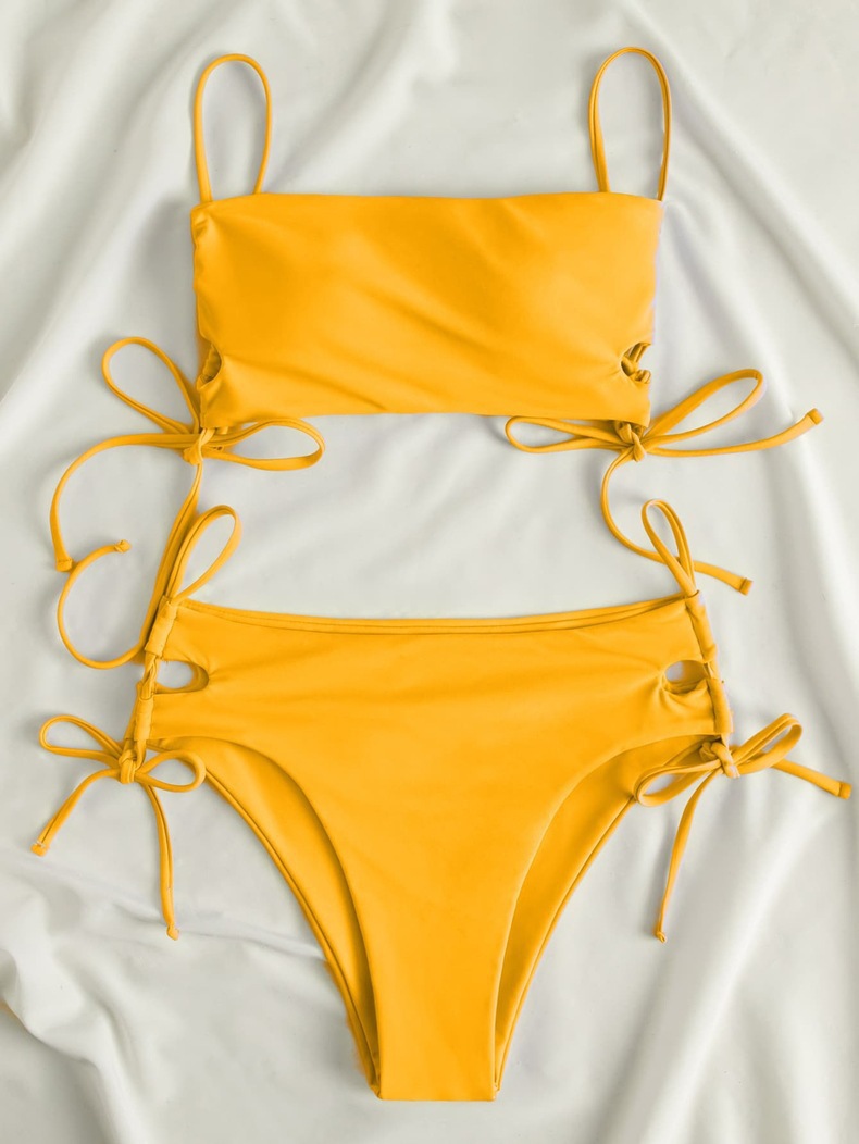 Two-Piece Bandeau Bikini Set with Side-Tie Top and High-Waisted Bottoms