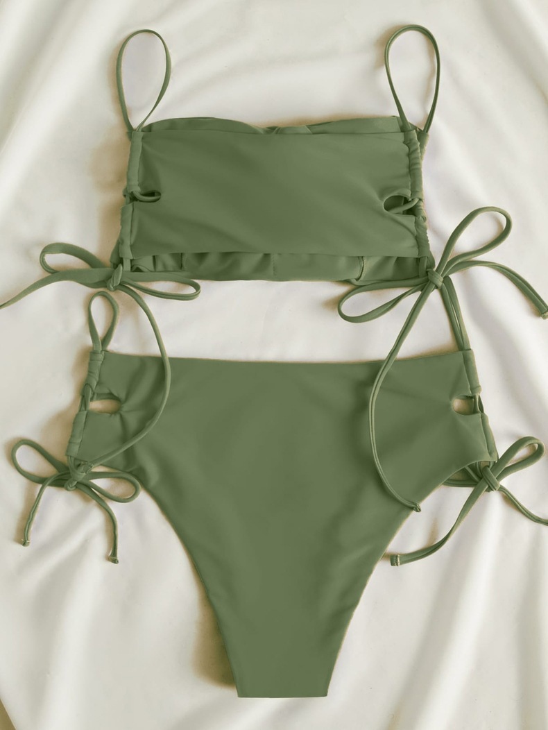 Two-Piece Bandeau Bikini Set with Side-Tie Top and High-Waisted Bottoms