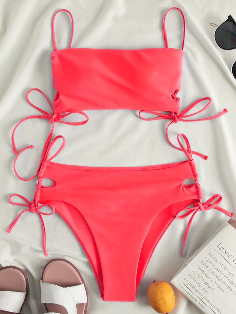 Two-Piece Bandeau Bikini Set with Side-Tie Top and High-Waisted Bottoms