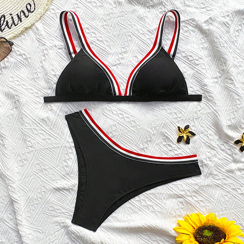Women's V-Neck Triangle Bikini Set with Adjustable Straps view 4
