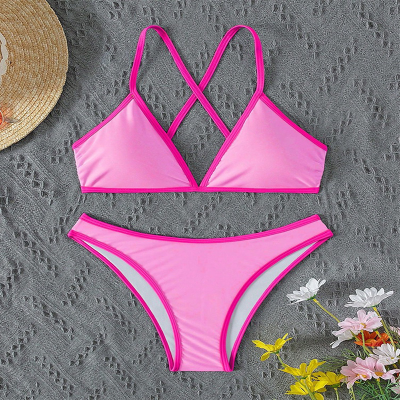Women's Cross Back Tie Triangle Bikini Set view 13