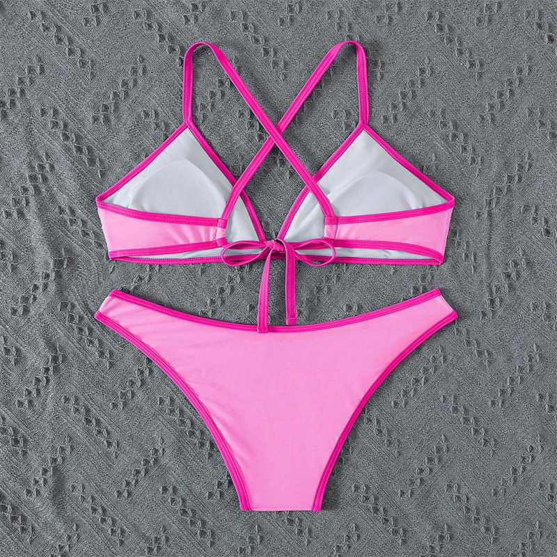 Women's Cross Back Tie Triangle Bikini Set view 14