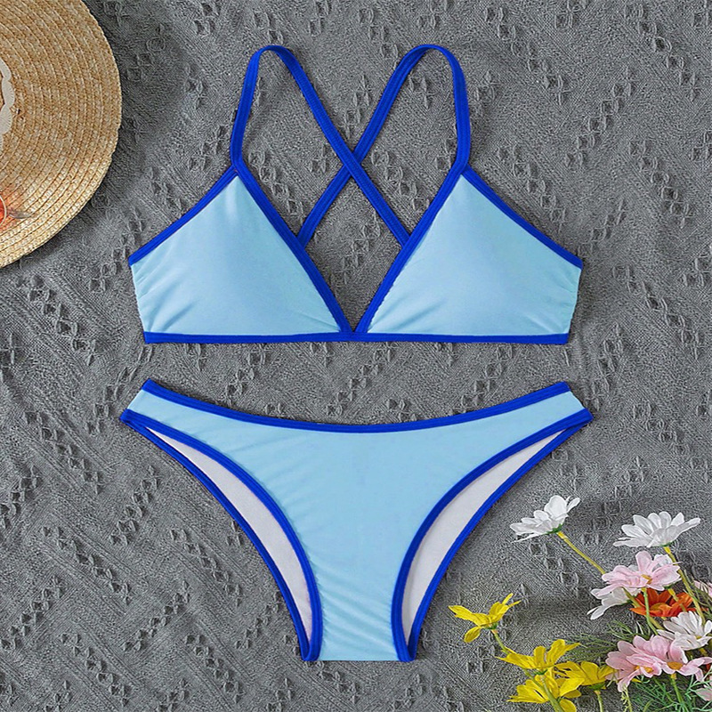 Women's Cross Back Tie Triangle Bikini Set view 18