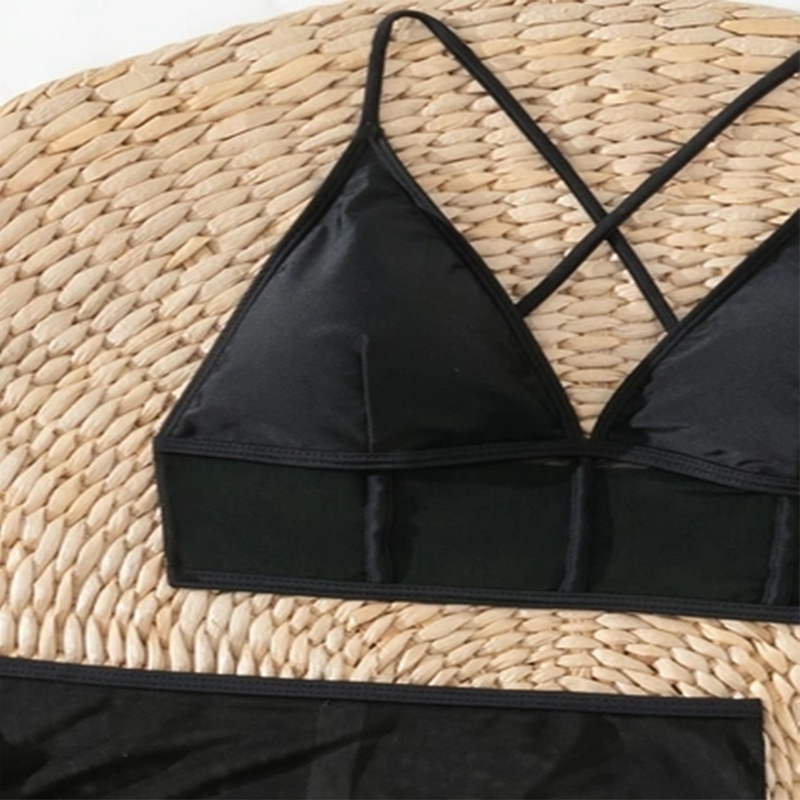 Four-Piece Women's Triangle Bikini Set with Sheer Skirt and Choker view 5