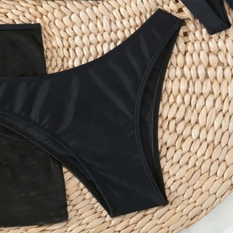 Four-Piece Women's Triangle Bikini Set with Sheer Skirt and Choker view 6
