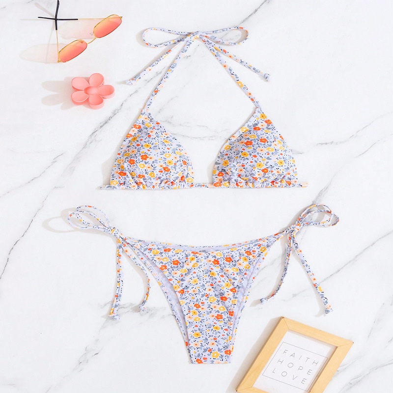 Women's Halter Triangle Bikini Set with Tie-Side Bottoms view 6