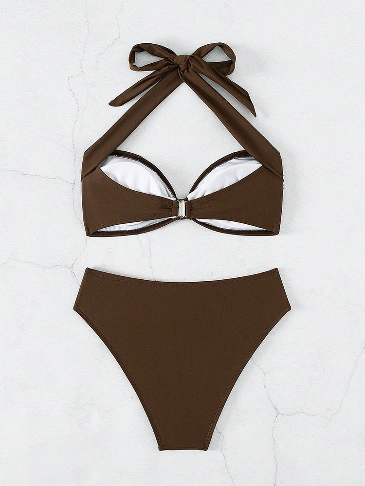 Women's Twist Front Halter Bandeau Bikini Two Piece Set view 5