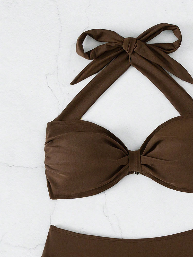 Women's Twist Front Halter Bandeau Bikini Two Piece Set view 7