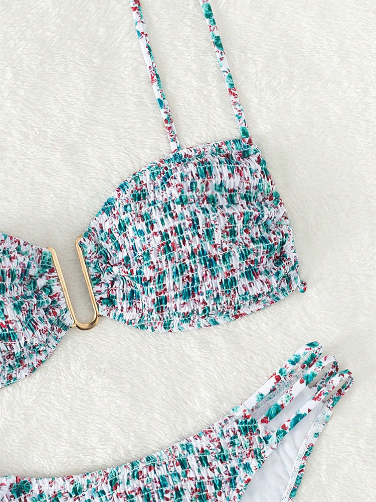 Women's Smocked Bikini Set with Clip Front and Strappy Bottoms view 4