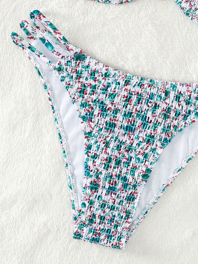 Women's Smocked Bikini Set with Clip Front and Strappy Bottoms view 5