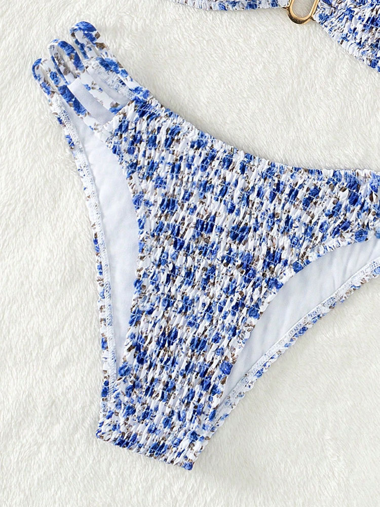 Women's Smocked Bikini Set with Clip Front and Strappy Bottoms view 8