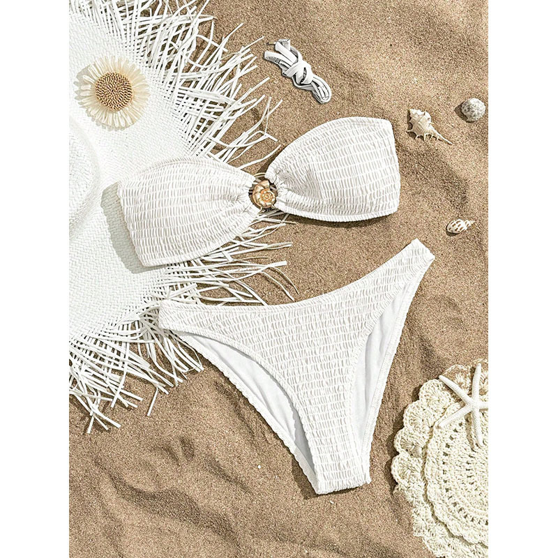 Women's Two-Piece Shirred Bandeau Bikini Set with Ring Accent view 12