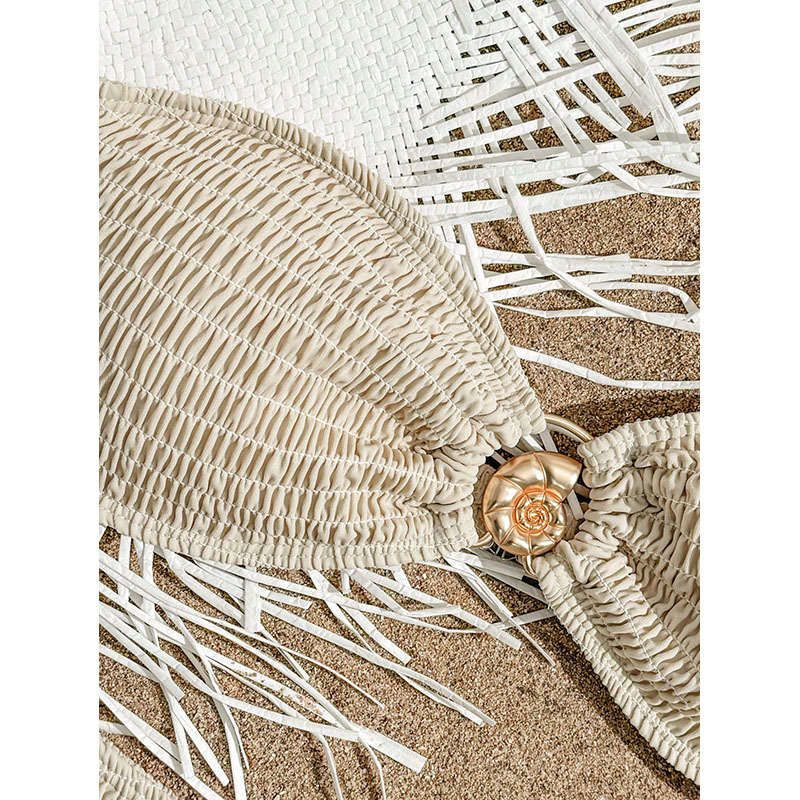 Women's Two-Piece Shirred Bandeau Bikini Set with Ring Accent view 17