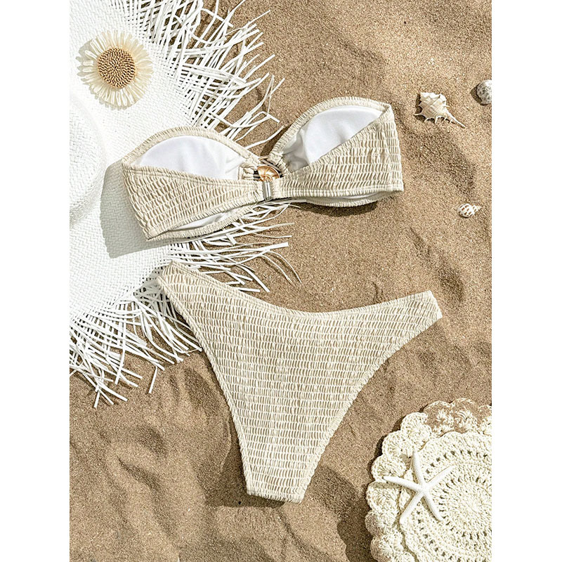 Women's Two-Piece Shirred Bandeau Bikini Set with Ring Accent view 21