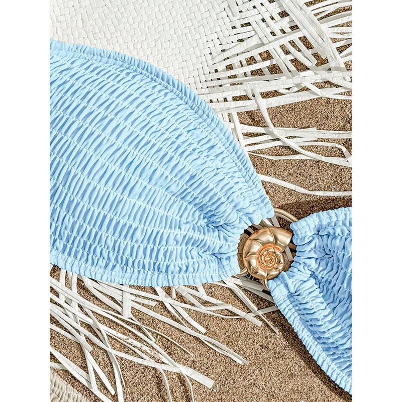 Women's Two-Piece Shirred Bandeau Bikini Set with Ring Accent view 32